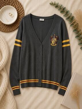 Harry Potter Gryffindor Cardigan Sweater Gray Red Gold Striped Dark Academia 2XL